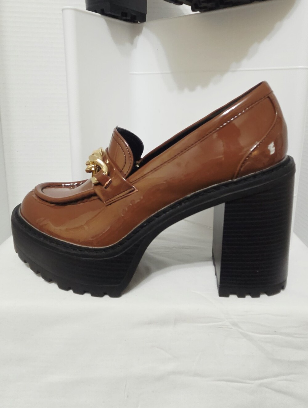 Madden Girl Kassidy Patent Leather Platform Chunky Loafer Chocolate Brown 8.5 - Picture 4 of 11